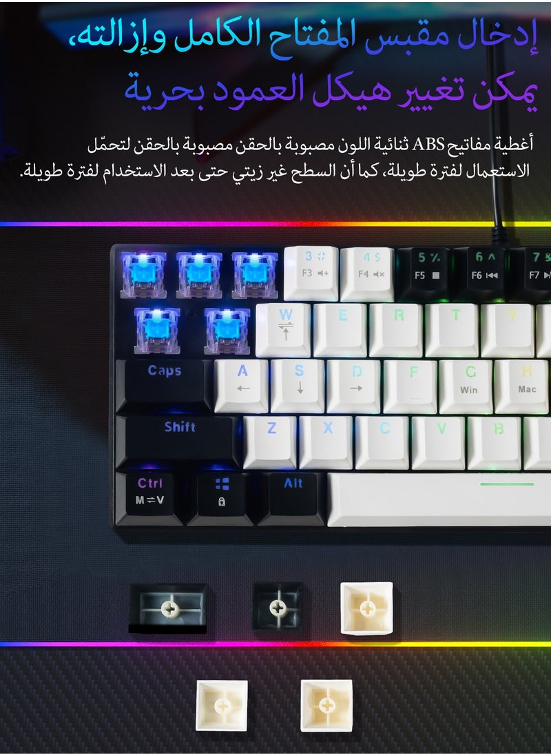 ARCHAEOPTERYX - Mechanical Gaming Keyboard with Rainbow LED RGB Backlighting, Sleeve Pluggable Keys,gaming keyboard, Wired USB Keyboard 61 Keys gaming keyboard - White - Image 1
