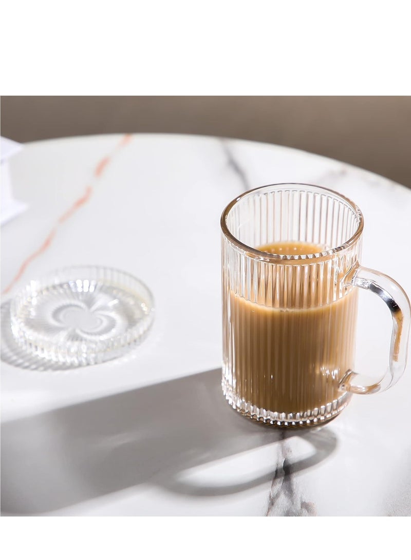 SOLARAE Glass Coffee Mugs Clear Mug - 14 Oz Ribbed, Classical Vertical Stripes Tea Cups With Lids Set of 2 - Perfect for Latte,Cappuccino,Hot Chocolate Juice - Image 5