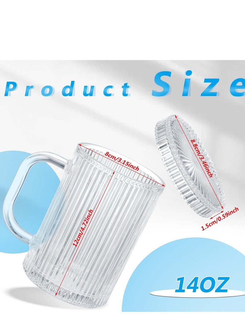 SOLARAE Glass Coffee Mugs Clear Mug - 14 Oz Ribbed, Classical Vertical Stripes Tea Cups With Lids Set of 2 - Perfect for Latte,Cappuccino,Hot Chocolate Juice - Image 2
