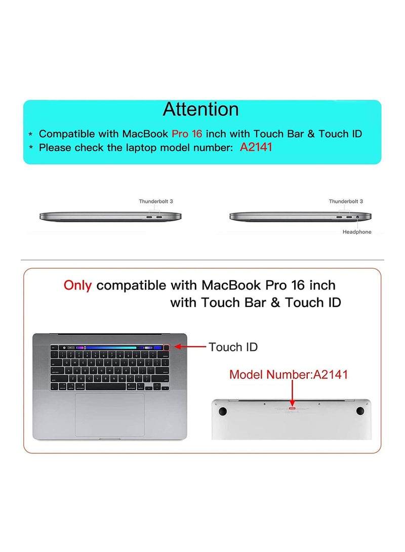 Protective Hard Shell Case Cover Compatible For MacBook New Pro 16" with Touch Bar Touch ID Model A2141 Release in 2019 Black - Image 2