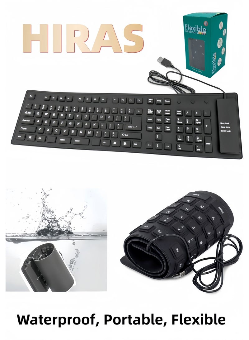 Hiras Waterproof & Dustproof Foldable Soft Silicone Computer Keyboard Laptop Replacement Keyboard - Image 1