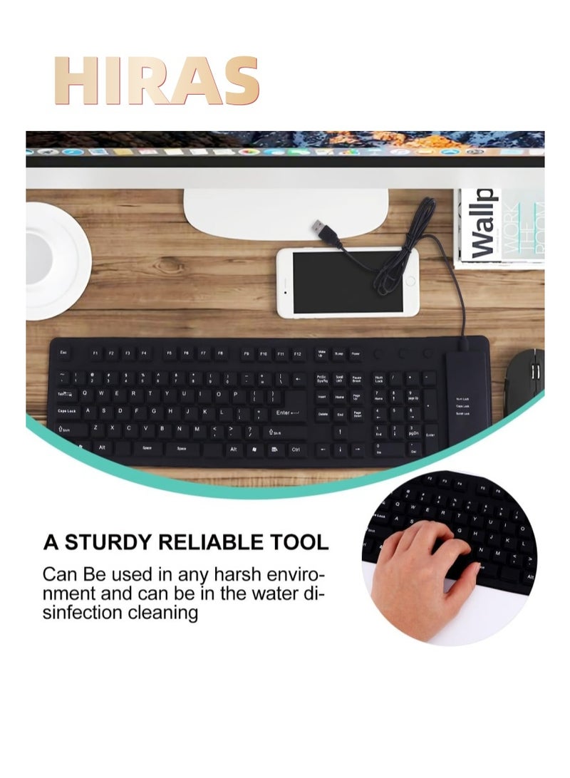 Hiras Waterproof & Dustproof Foldable Soft Silicone Computer Keyboard Laptop Replacement Keyboard - Image 3
