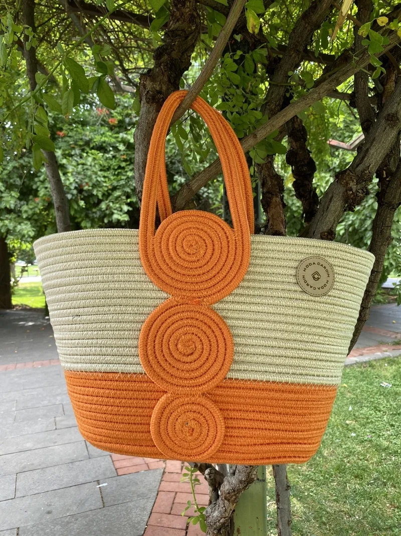 BDZ Deri BDZ Leather Jute Straw Look Handbag Beach Bag Shoulder Bag