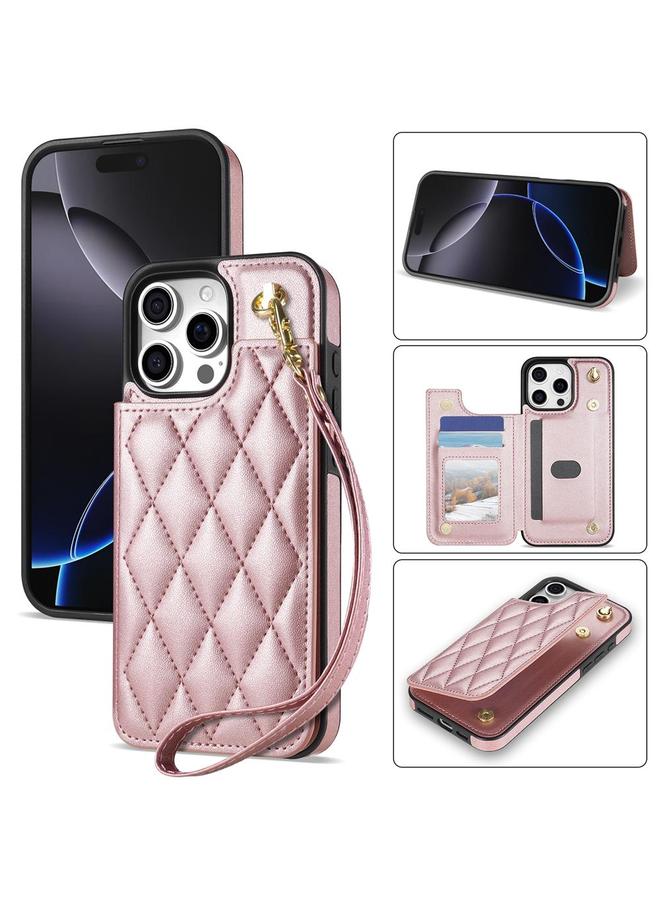 اس-توب جراب هاتف iPhone 16 Pro مزود بمشبك مزدوج وفتحات للبطاقات مع حبل - Image 1