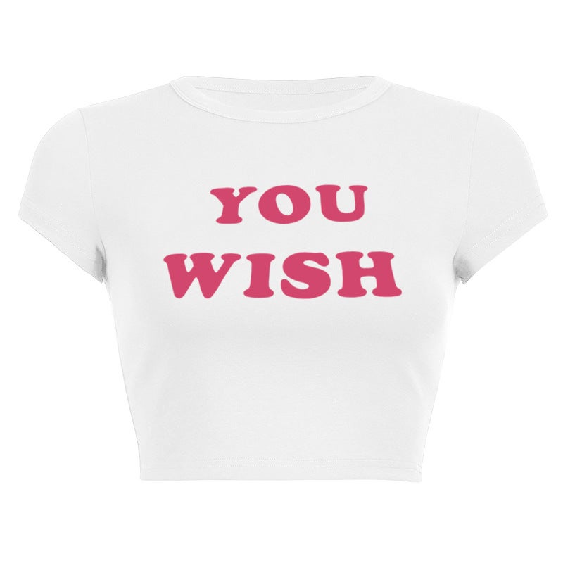 2022 logo printing American hot girl wind printing round neck slim short short sleeve T-shirt clothing wholesale - Image 1