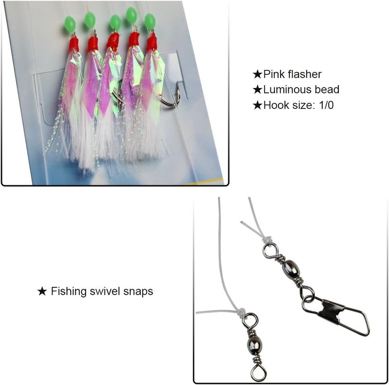Laxygo 10 Packs Sabiki Rigs Fishing Flasher Lures Bait Rigs Fish Skin, Glow Fishing Beads High Carbon Hooks for Freshwater/Saltwater - Image 3