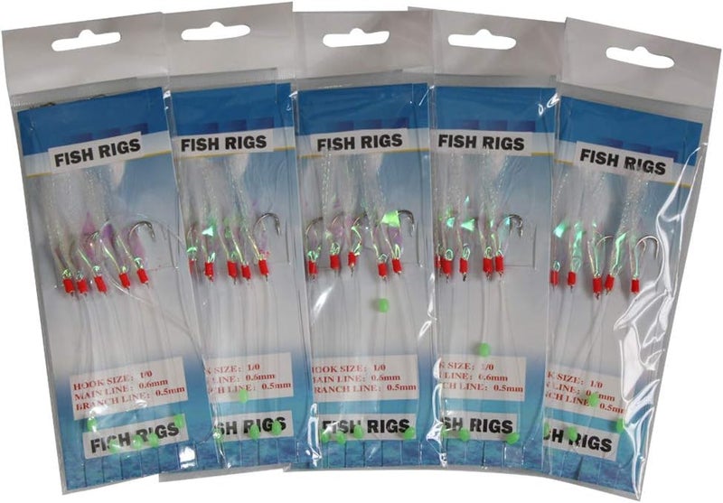 Laxygo 10 Packs Sabiki Rigs Fishing Flasher Lures Bait Rigs Fish Skin, Glow Fishing Beads High Carbon Hooks for Freshwater/Saltwater - Image 1