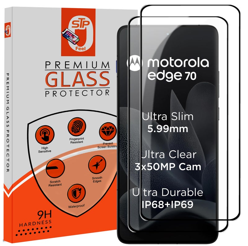STP FEEL® Premium Tempered Glass Screen Protector Guard Compatible For Motorola Edge 70 5G / Moto Edge 70 5G (6.7 Inch, Pack of 2) | Edge to Edge Coverage With Easy to installation kit for Smartphone - Image 1