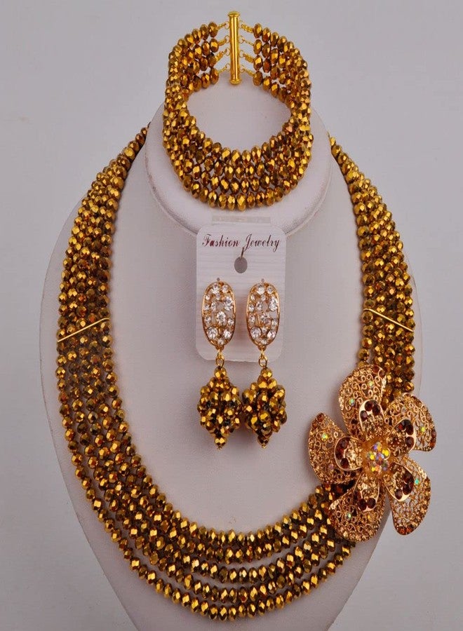 أكزوف طقم مجوهرات خرز أفريقي كلاسيكي من aczuv، طقم مجوهرات زفاف نيجيري للعروس ووصيفات العروس (مطلي بالذهب) - Image 3