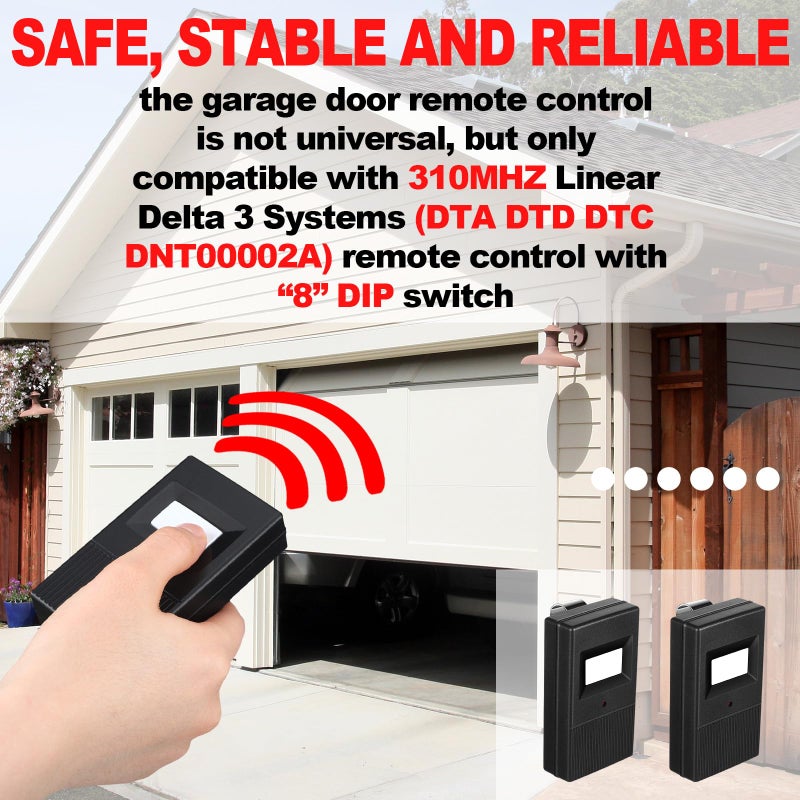 Kingdder جهاز تحكم عن بُعد لبوابة المرآب من كينغدر 2 قطعة متوافق مع لينير دلتا 3 DT DTA DTD DTC DNT00002A 8 مفتاح تبديل 310 ميغاهرتز مع سلسلة مفاتيح - Image 3