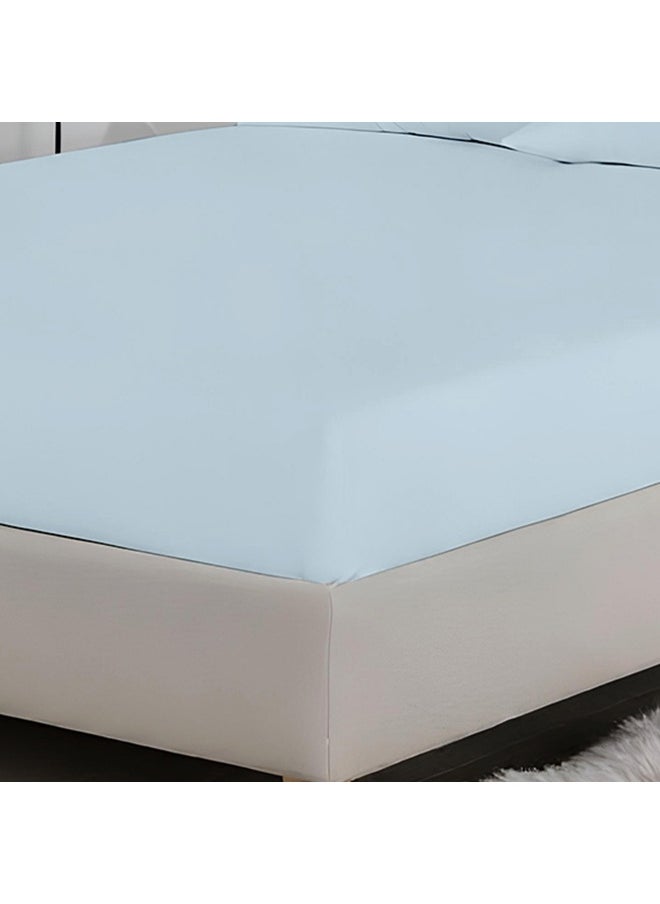 Rest 3-Piece Sky Blue Plush 120X200+25Cm Fitted Bedsheet Set Includes 1 Deep Pocket Fitted Bedsheet And 2 Pillow Covers, Breathable And Machine Washable  - Image 1