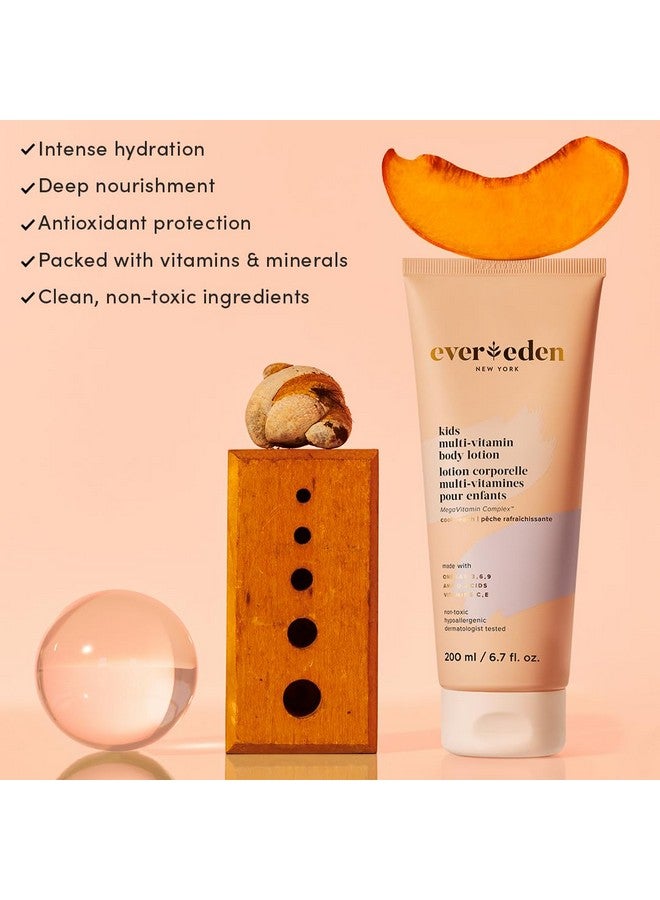 إيفردين لوشن الجسم متعدد الفيتامينات للأطفال من إيفريدن (6.7 أونصة سائلة، بنكهة الخوخ المنعش): لوشن مرطب لطيف وغير سام للأطفال | لوشن مغذي وواقي للأطفال - Image 1