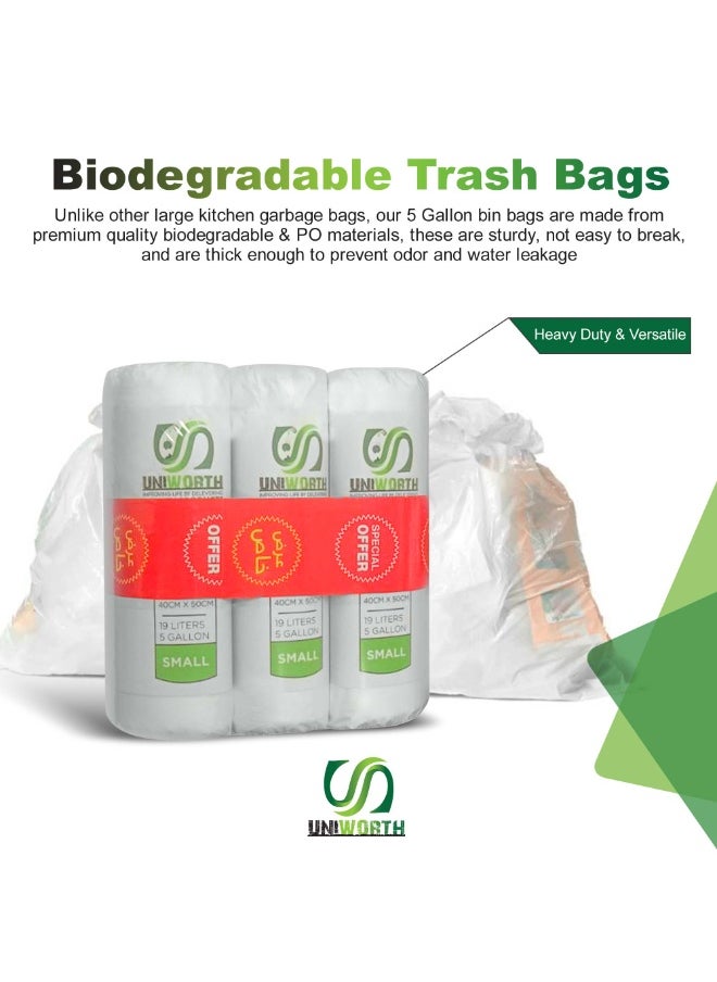Generic UNIWORTH Trash Bags – 5 Gallon (19L), 40x50 CM, White, Strong & Leak-Proof Garbage Bags, Odor-Control, Tear-Resistant, 60 Counts for Home, Office & Commercial use.  - Image 3