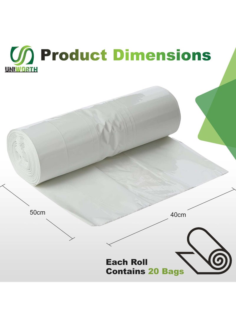 UNIWORTH Trash Bags – 5 Gallon (19L), 40x50 CM, White, Strong & Leak-Proof Garbage Bags, Odor-Control, Tear-Resistant, 60 Counts for Home, Office & Commercial use. - Image 2