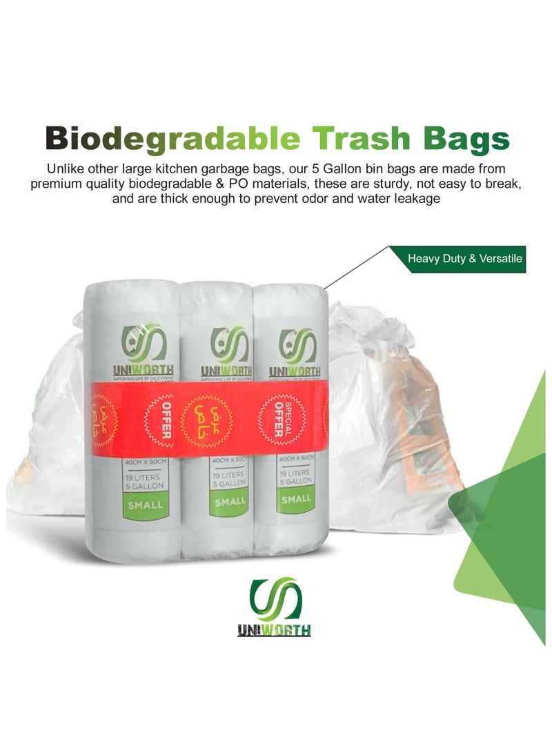 UNIWORTH Trash Bags – 5 Gallon (19L), 40x50 CM, White, Strong & Leak-Proof Garbage Bags, Odor-Control, Tear-Resistant, 60 Counts for Home, Office & Commercial use. - Image 3