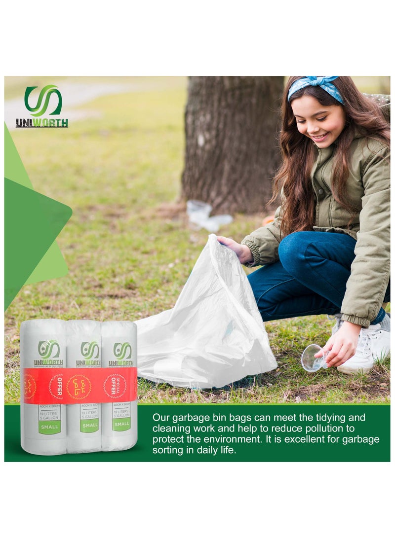 UNIWORTH Trash Bags – 5 Gallon (19L), 40x50 CM, White, Strong & Leak-Proof Garbage Bags, Odor-Control, Tear-Resistant, 60 Counts for Home, Office & Commercial use. - Image 5