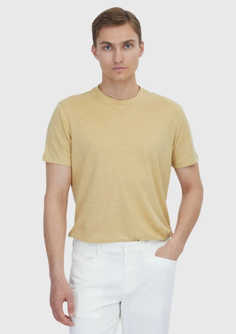 RAMSEY Saffron Plain Crew Neck 100% Linen T-Shirt