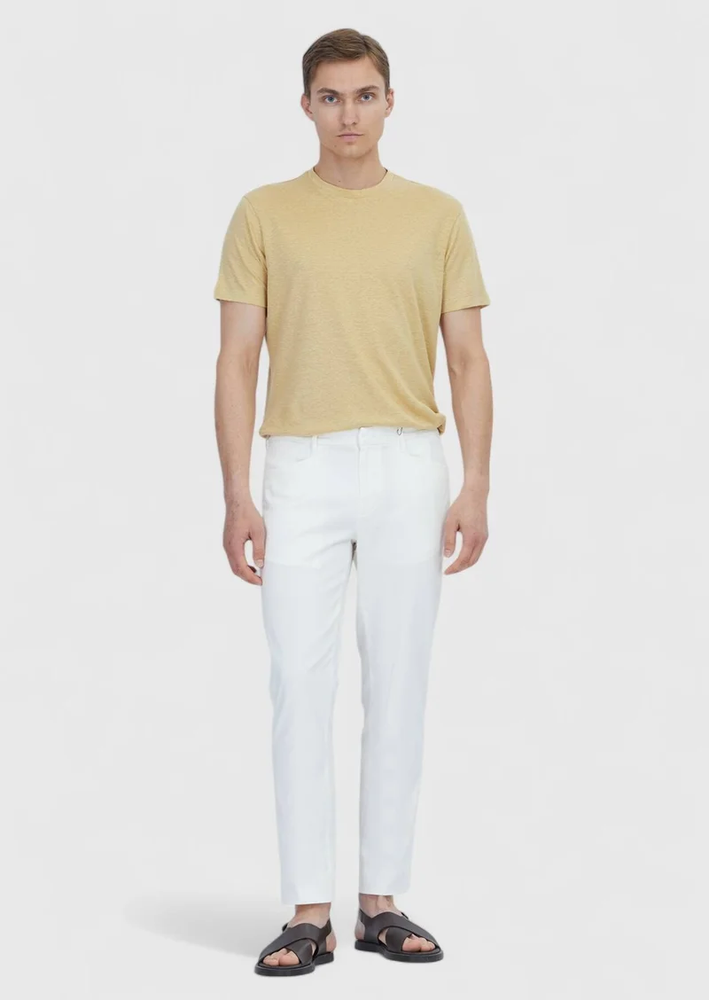RAMSEY Saffron Plain Crew Neck 100% Linen T-Shirt
