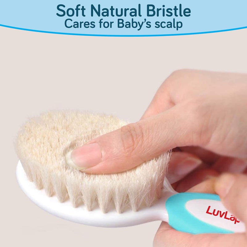 Luv Lap Baby Comb with Rounded Tips & Hair Brush with Natural Bristles for Better Protection of Scalp, White and Blue, 2 Count - Image 3