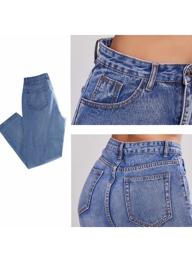 HDLTE Women Ripped Wide Leg Jeans High Waist Baggy Jeans Loose Boyfriends Jeans Blue Washed,Sky Blue, Blue, S - Image 4