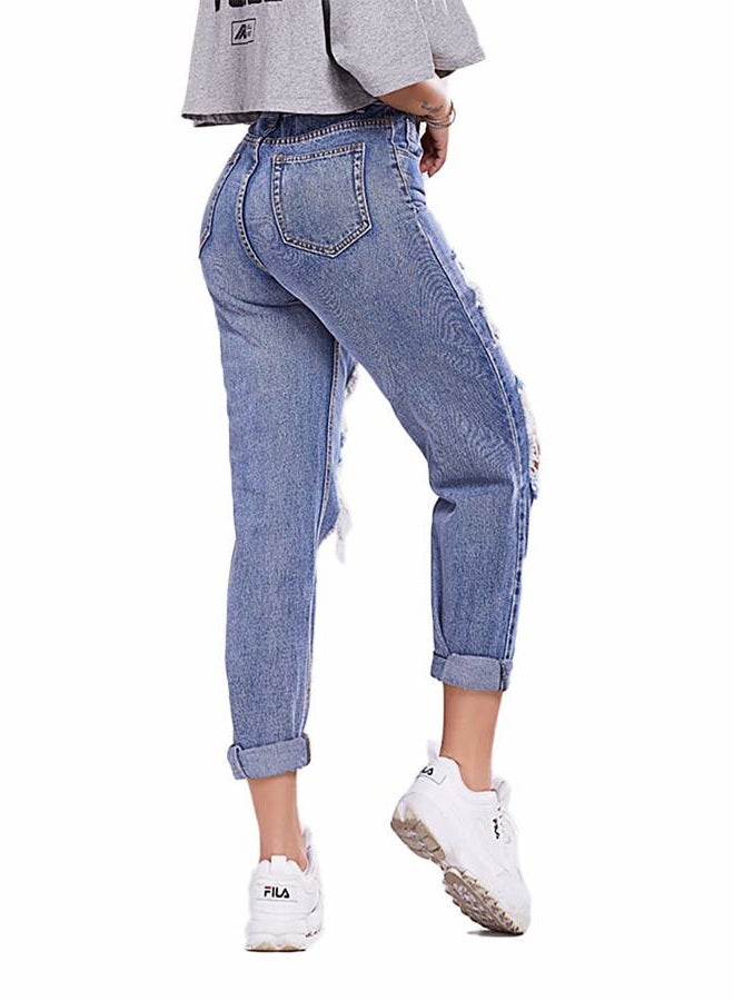 HDLTE Women Ripped Wide Leg Jeans High Waist Baggy Jeans Loose Boyfriends Jeans Blue Washed,Sky Blue, Blue, S - Image 2