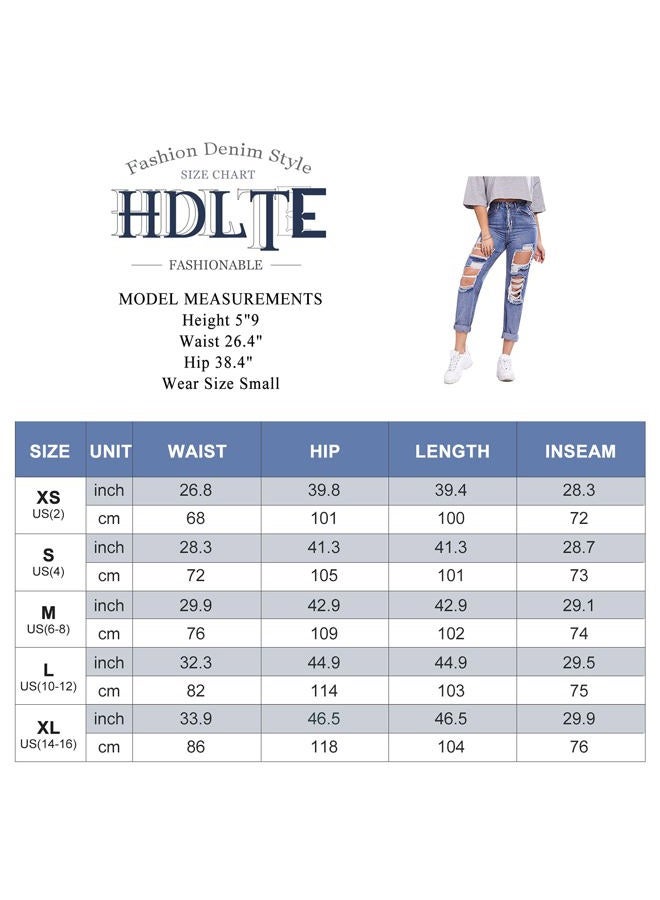 HDLTE Women Ripped Wide Leg Jeans High Waist Baggy Jeans Loose Boyfriends Jeans Blue Washed,Sky Blue, Blue, S - Image 5