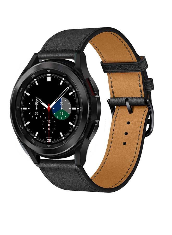 NIBEMINENT Genuine Leather Replacement Band for Samsung Galaxy Watch4 42/46mm Black - Image 2