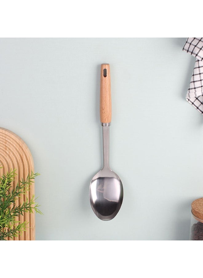 DANUBE HOME Danube Essential Spoon Stainless Steel Beech Wood Kitchen Spoon High Quality Kitchen Utensil For Home Kitchen & Dining Room L31.8xW7.2xH5cm Clear  - Image 1
