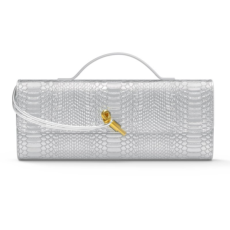 Joryin Evening Bag for Women Evening Clutch Crocodile Purse Crossbody Bag Shoulder Bag Top Handle Handbag Formal Evening Purse, Silver - Image 1