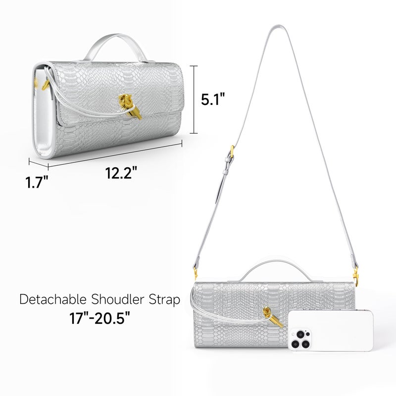Joryin Evening Bag for Women Evening Clutch Crocodile Purse Crossbody Bag Shoulder Bag Top Handle Handbag Formal Evening Purse, Silver - Image 4