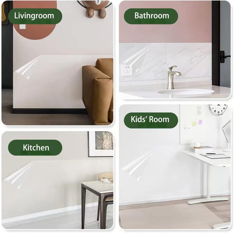 Clear Wall Protector Sheet Film for Kitchens Offices Shields Paint from Oil Splashes Trash Counter Furniture Scuffs 12x50in Transparent 7 Sheets  - Image 4