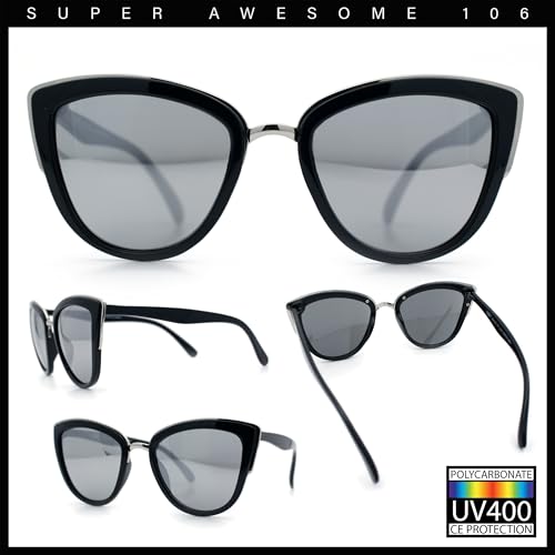 SA106 Womens Color Mirror Mirrored Lens Oversize Cat Eye Sunglasses Matte Black Silver Mirror - Image 2