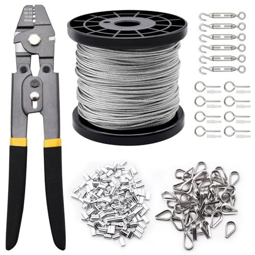 FGBNM Wire Rope Set 328ft 116 Wire Rope Cable with 200pcs Crimping Sleeves 50pcs Thimbles 6pcs M4 Hook Eye Turnbuckle and 8pcs Eye Screws for Railing Decking Hanging - Image 1