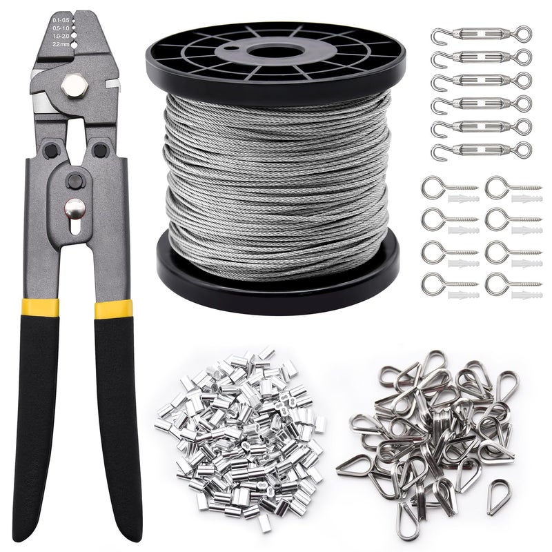 FGBNM Wire Rope Set 328ft 116 Wire Rope Cable with 200pcs Crimping Sleeves 50pcs Thimbles 6pcs M4 Hook Eye Turnbuckle and 8pcs Eye Screws for Railing Decking Hanging - Image 2