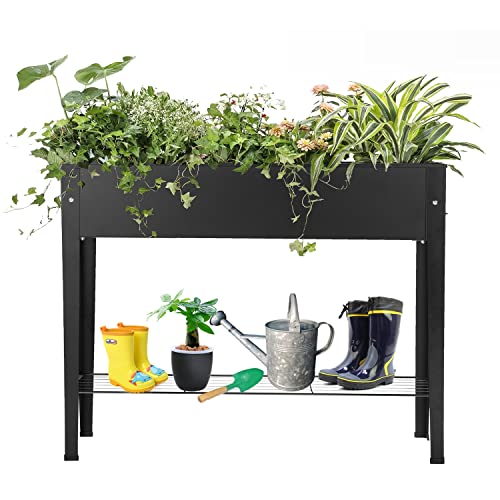 VEOAY Piksedo Raised Garden Bed Elevated Planter Metal Plant Box with Legs Standing Garden Stand Drainage Holes Frosted Black
