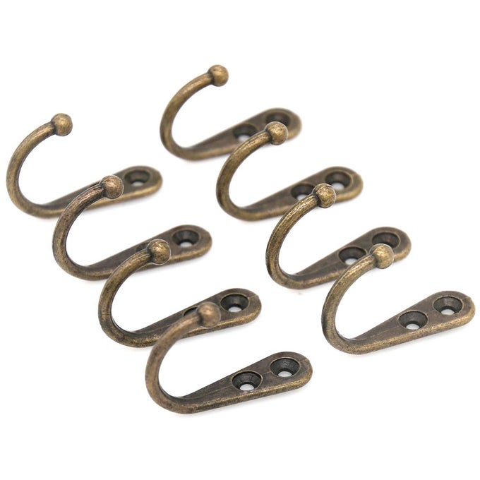8 PCS ANTIQUE BRASS WALL MOUNTED SINGLE PRONG HOOKS WALL HOOK HAT HANGERS ROBE HOOKS FOR SCARF BAG TOWEL ETC