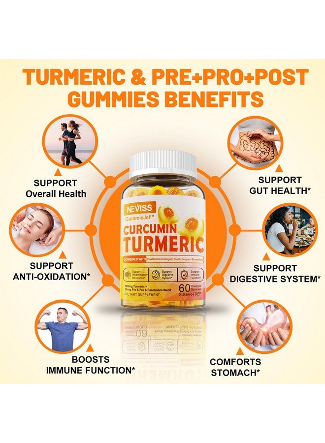 NEVISS جلوبي سكر خالي من السكر مع الكركم والكركمين 550 ملغ للبالغين، زنجبيل وفلفل أسود | 95% كركومينويد مع مزيج من البروبيوتيك والبريبيوتيك والبوستبيوتيك، دعم صحة المناعة والهضم، نباتي، 60 حبة - Image 3