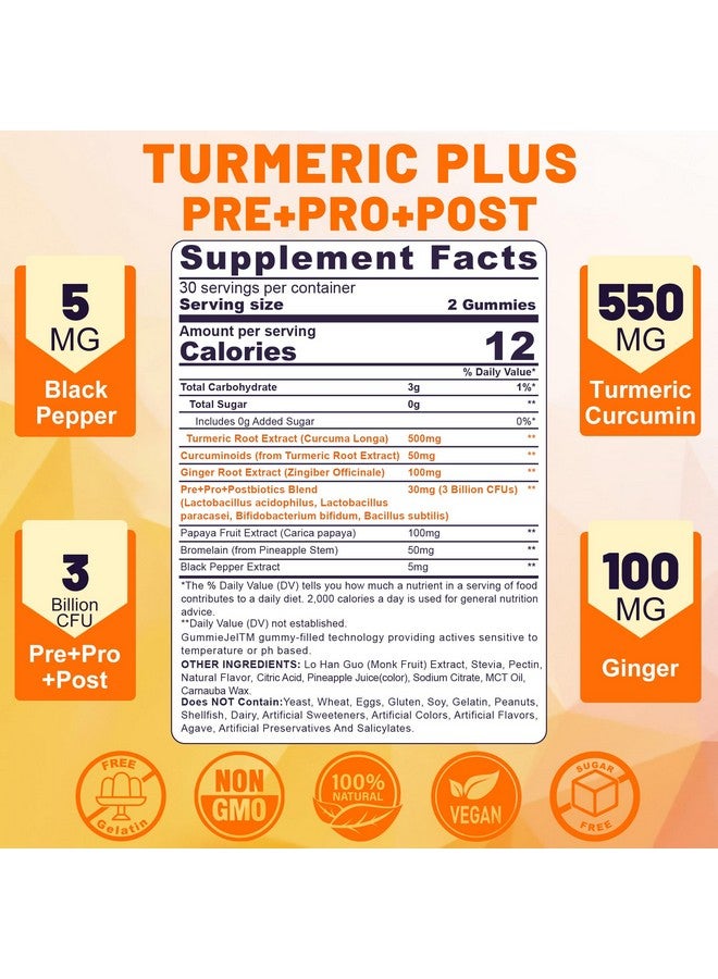 NEVISS جلوبي سكر خالي من السكر مع الكركم والكركمين 550 ملغ للبالغين، زنجبيل وفلفل أسود | 95% كركومينويد مع مزيج من البروبيوتيك والبريبيوتيك والبوستبيوتيك، دعم صحة المناعة والهضم، نباتي، 60 حبة - Image 2