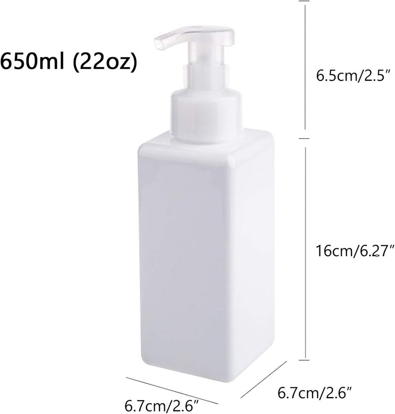 UUJOLY Foaming Soap Dispenser 650ml (22oz) Refillable Plastic Pump Bottle for Liquid Soap, Shampoo, Body Wash (2 Pcs) (White) - Image 4