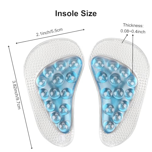 Ahamo 2-Pack Silicone Arch Support Insoles for Flat Feet - Orthotic Plantar Fasciitis Relief | Dual-Density Cushioning for Men & Women (Transparent L + Light Blue L) - Image 2