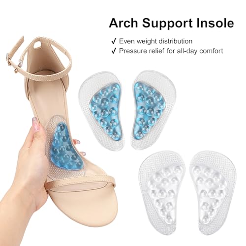 Ahamo 2-Pack Silicone Arch Support Insoles for Flat Feet - Orthotic Plantar Fasciitis Relief | Dual-Density Cushioning for Men & Women (Transparent L + Light Blue L) - Image 5