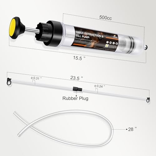 YSTOOL 500CC Manual Fluid Extractor and Fill Syringe Automotive Oil Evacuator and Dispenser Pump with Long Hose and Extension Tubes for ATF Coolant Power Steering Fluid Gear Oil Brake Fluid Engine Oil - Image 3