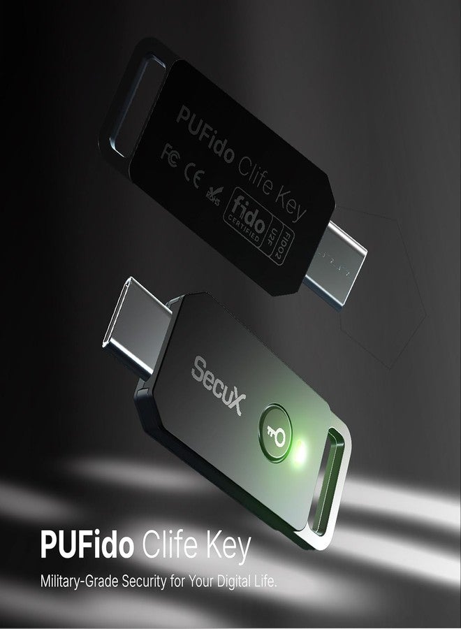 سکیو اکس مفتاح أمان SecuX PUFido USB-C بتقنية PUF، معتمد من FIDO2/U2F، أمان غير قابل للاستنساخ متجذر بالأجهزة لتسجيل الدخول بدون كلمة مرور ومصادقة 2FA - Image 4