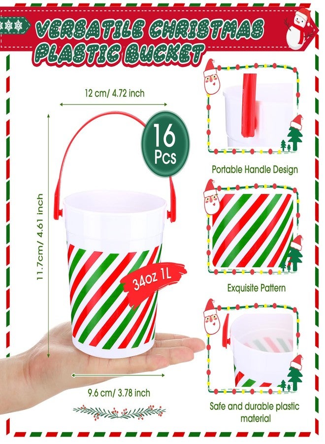 Sliner 16 Pcs Christmas Plastic Bucket with Handles 34 oz Versatile Christmas Treat Buckets Red Green Ice Container for Wine Beverage Parties Champagne Beer Vase Decoration Wedding Drink Pail Gift - Image 2