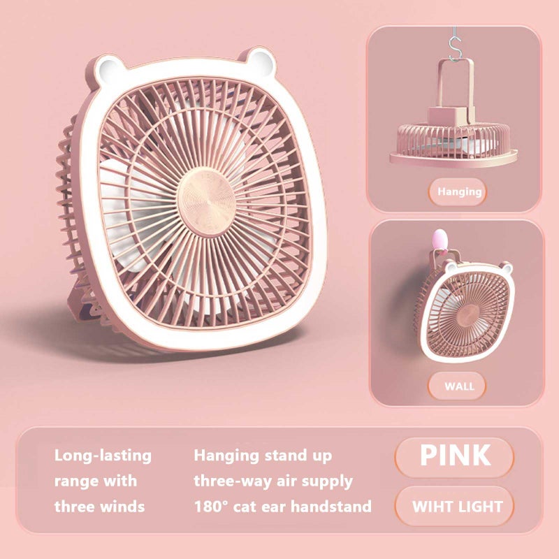 EXFOIL USB Desk Fan with light, Portable Quiet 3 Speeds Wind Desktop Personal Fan, Adjustment Mini Fan Table Fan with usb charging for Better Cooling, Home Office Car Indoor Outdoor (pink) - Image 2