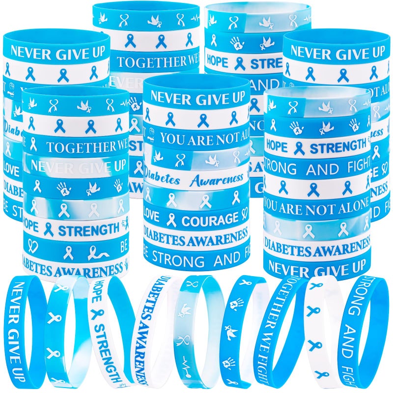 Moon Boat 144pcs Diabetes Awareness Bracelets Bulk Blue Silicone Ribbon Wristbands Gifts for Diabetes Accessories - Image 2