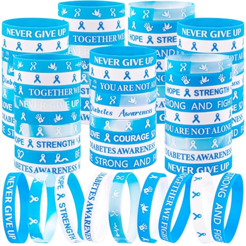Moon Boat 144pcs Diabetes Awareness Bracelets Bulk Blue Silicone Ribbon Wristbands Gifts for Diabetes Accessories - Image 1