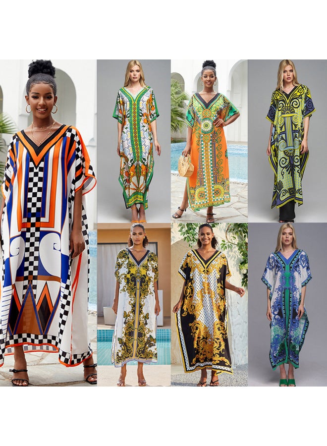 إسكدنيا وبلوزة بي ملابس سباحة ملابس خارجية بدلة حماية من الشمس فستان فضفاض كبير الحجم فستان طويل سترة الشاطئ اللون: ZS2071-2 برتقالي مقاس الزهرة السفلية: جميع الساحات - Image 2