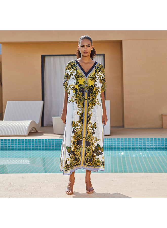 إسكدنيا وبلوزة بي ملابس سباحة ملابس خارجية بدلة حماية من الشمس فستان فضفاض كبير الحجم فستان طويل سترة الشاطئ اللون: ZS2071-2 برتقالي مقاس الزهرة السفلية: جميع الساحات - Image 5