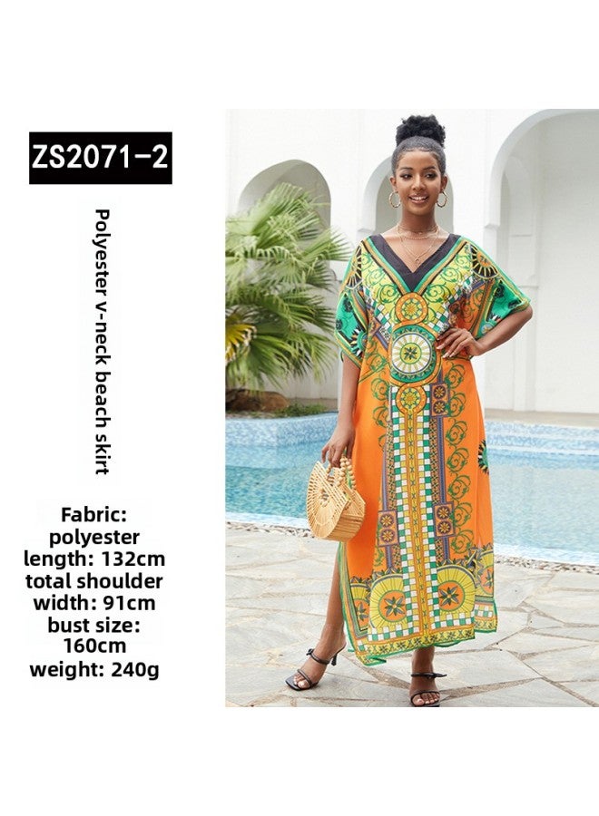 إسكدنيا وبلوزة بي ملابس سباحة ملابس خارجية بدلة حماية من الشمس فستان فضفاض كبير الحجم فستان طويل سترة الشاطئ اللون: ZS2071-2 برتقالي مقاس الزهرة السفلية: جميع الساحات - Image 1